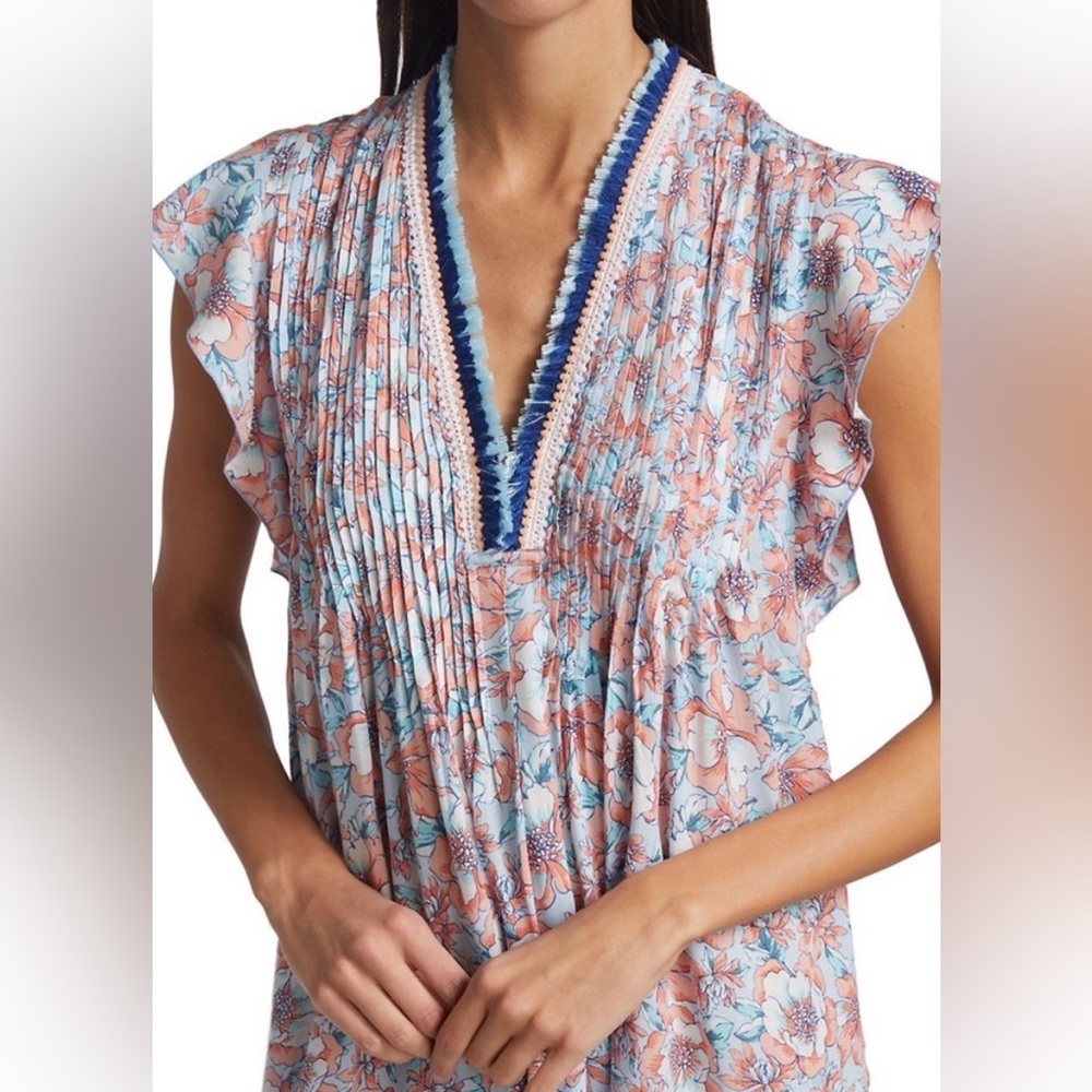 Poupette St. Barth Floral Sasha mini dress with Blue Trim